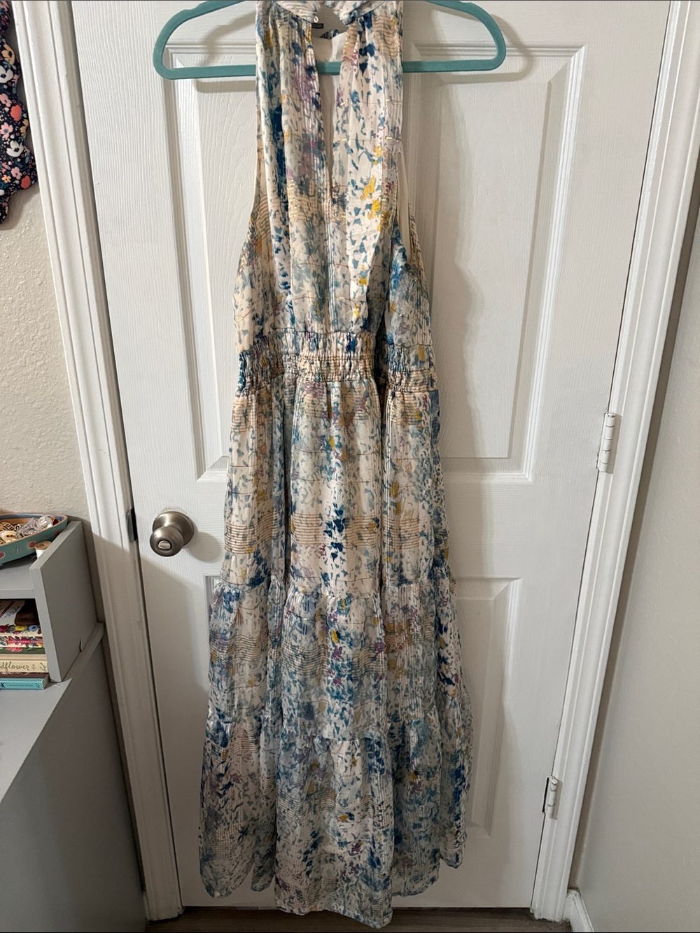 Anthropologie High-Neck Floral Maxi Dress in Blue and Cream NWT - Picture 10 of 10